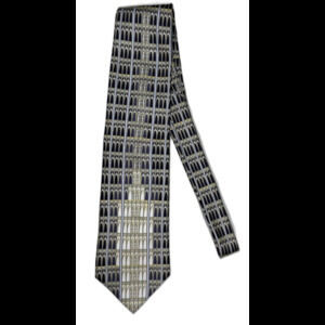 VIA VAI Mens 60" Tie 100% Silk Geometric Black Gold Ivory Made in Italy